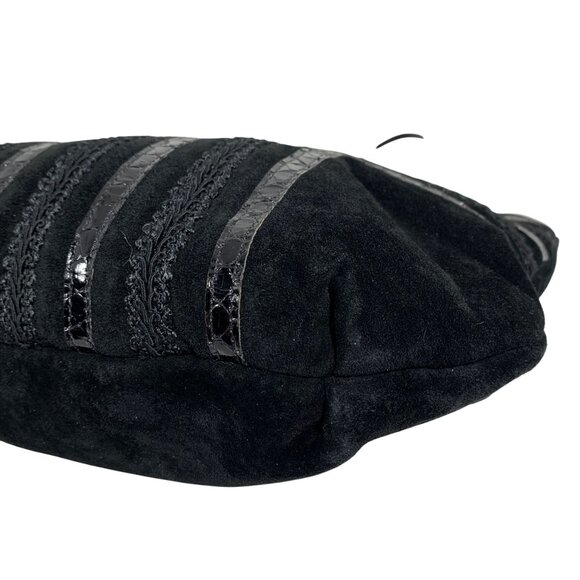 1980s PALIZZIO Black Suede Patent Snakeskin Accents Hinged Clutch Shoulder Bag - Picture 10 of 12